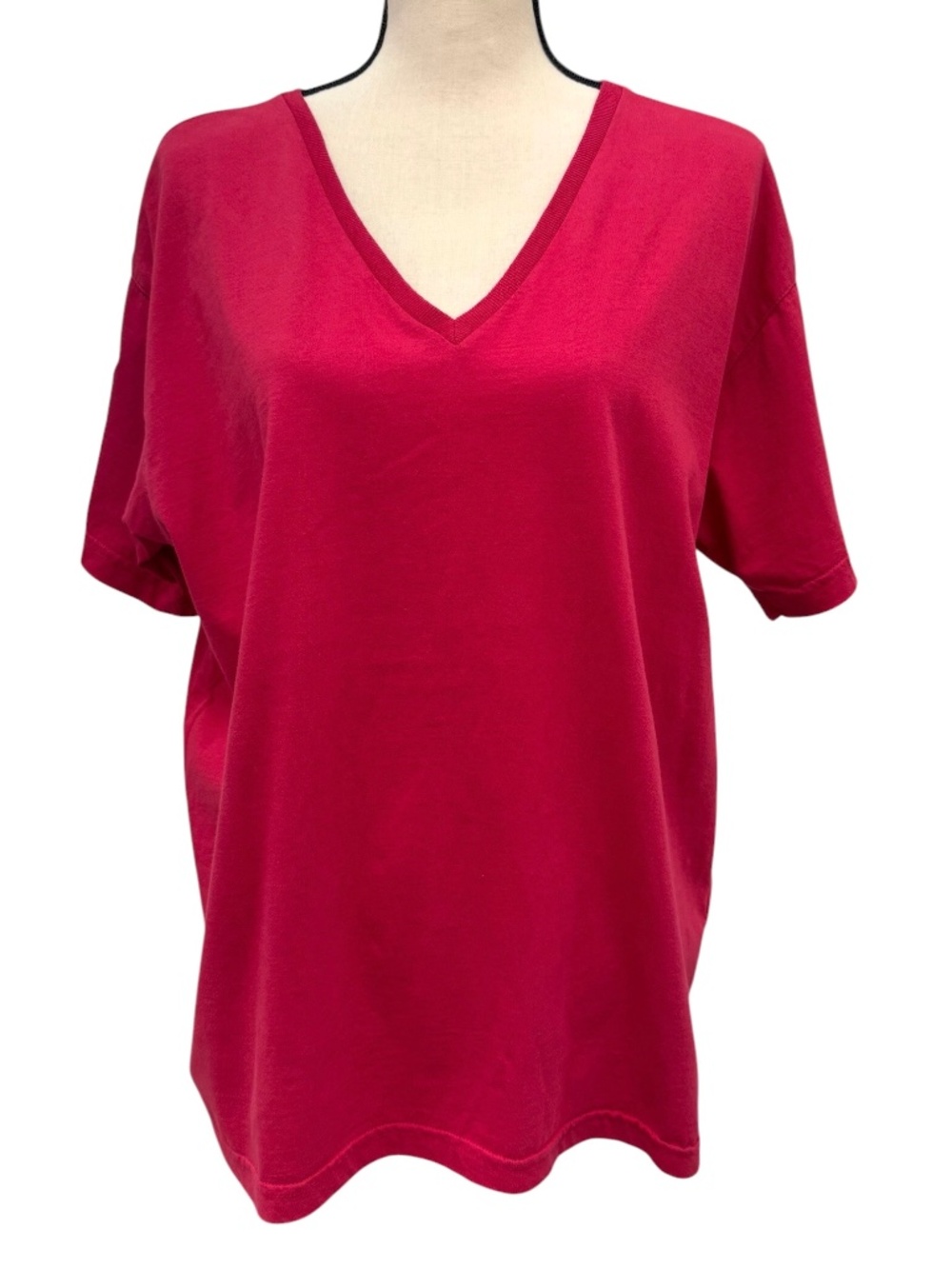 CP SHADES RED V NECK SHORT SLEEVE COTTON BOXY TEE SHIRT